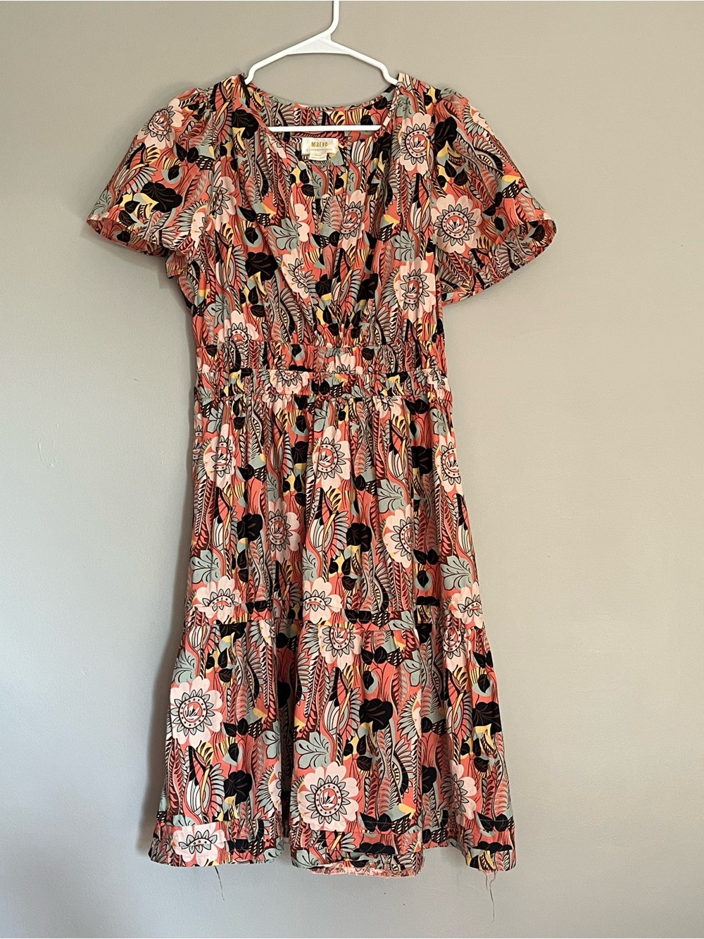 Maeve Floral Tiered Midi Dress - Coral Multicolor